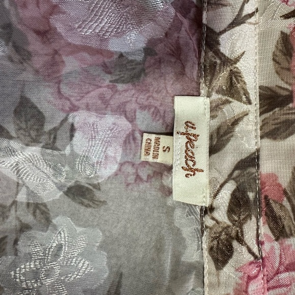 Sexy Pink Floral Long Sleeve Sheer Blouse Banded Tie Wrap Top / Size Small NWOT - Picture 8 of 10